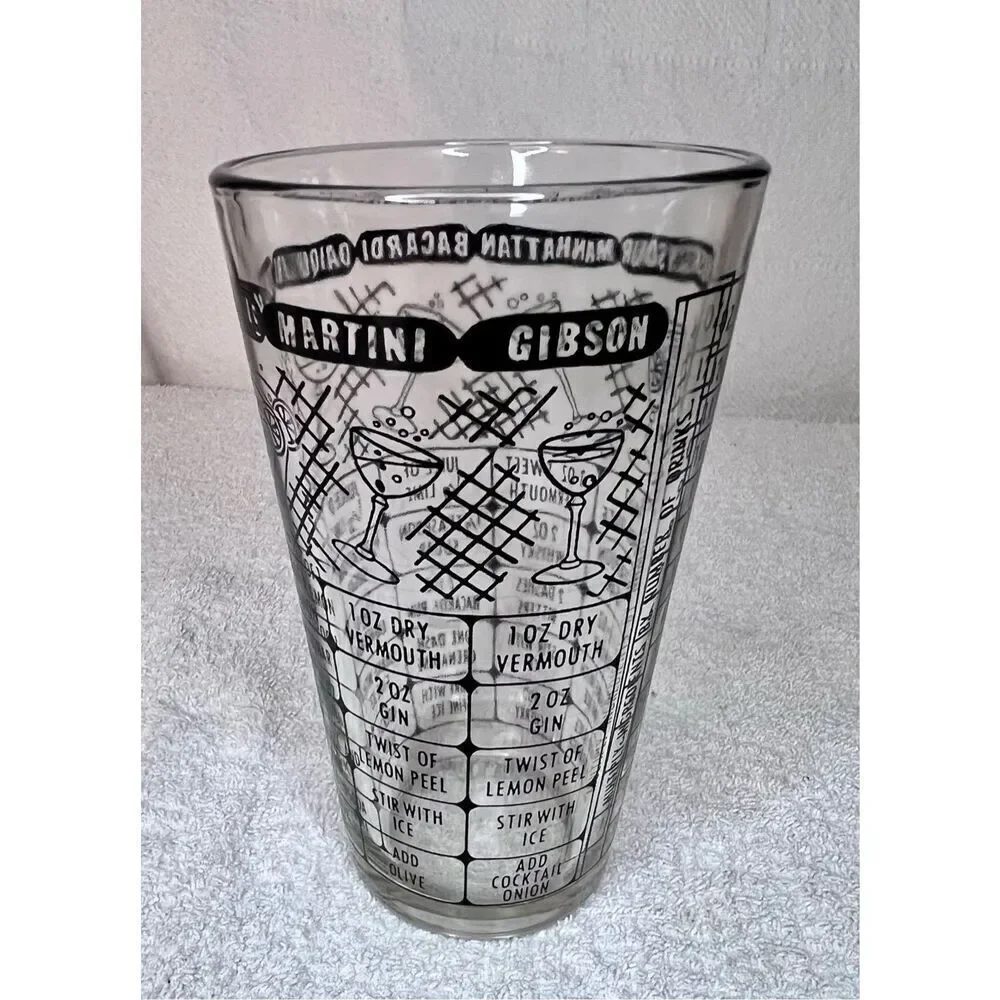 Vintage Bartender's Shaker Pint Bar Glass Cocktail and Mixed Drink Recipes